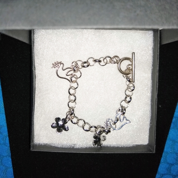Other - Charm Bracelet Flower and Bird Charm Bracelet Silvertone